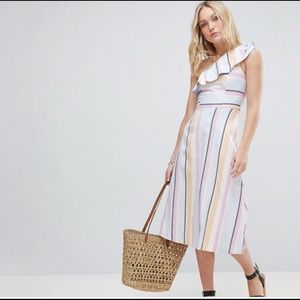 Asos One Shoulder Midi Pastel Stripe Dress